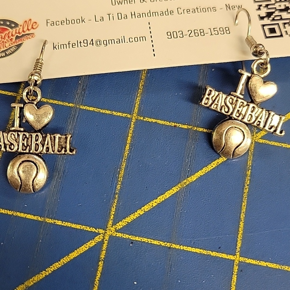I Heart Baseball Silver Tone Earrings